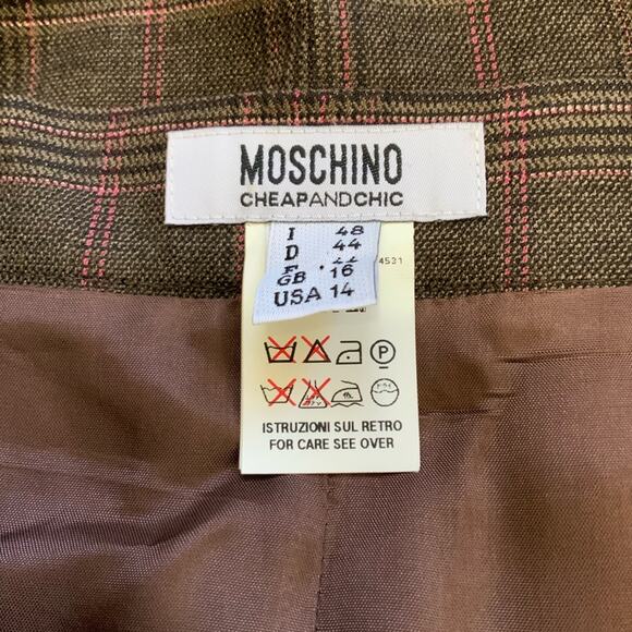 Moschino Cheap and Chic Brown and Pink Plaid Pencil Skirt size 14 EUC - Picture 3 of 5
